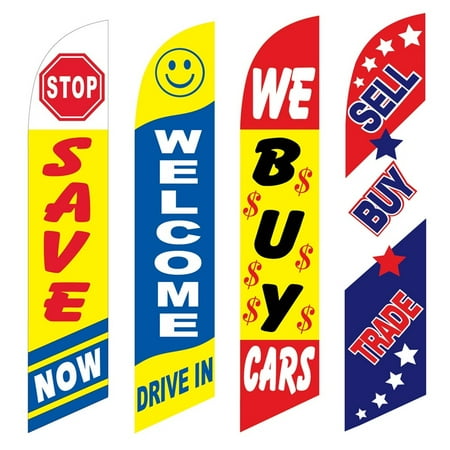 4 Advertising Swooper Flags Stop Save Now Welcome Drive In We Buy Cars Sell Buy Trade