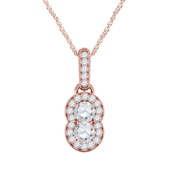 Mauli Jewels Engagement Necklace for Women 1/4 Carat Unique Design Two Stone Diamond Pendant 4 prongs 14K Rose Gold With 18'' Chain|Silver Chain