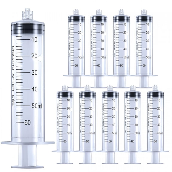 GJX 10 Pack Plastic 60Ml Syringe for Liquid - Large Liquid Measuring Syringes Without Needle for Scientific Labs, Feeding Dogs Meds, Oil Or Glue Applicator
