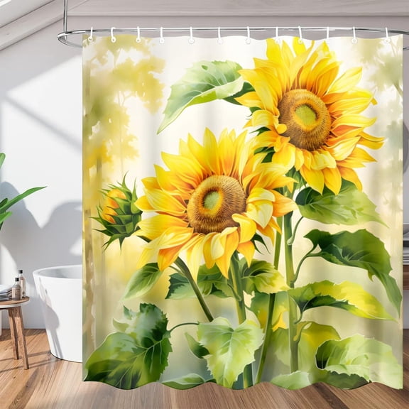 Blooming Sunflowers Shower Curtain, Waterproof Fabric Shower Curtain, Washable Polyester Bath Curtain for Bathroom Decor 36"W X 72"H