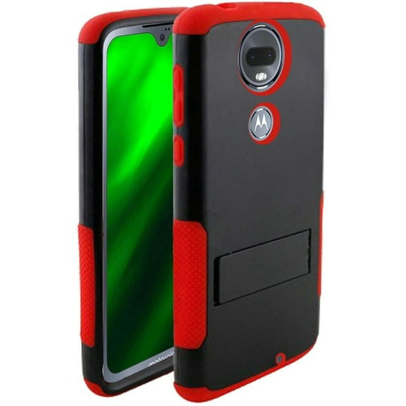 GSA Rugged Hybrid Case Kickstand for Motorola Moto G7 Power & Supra-Black/Red