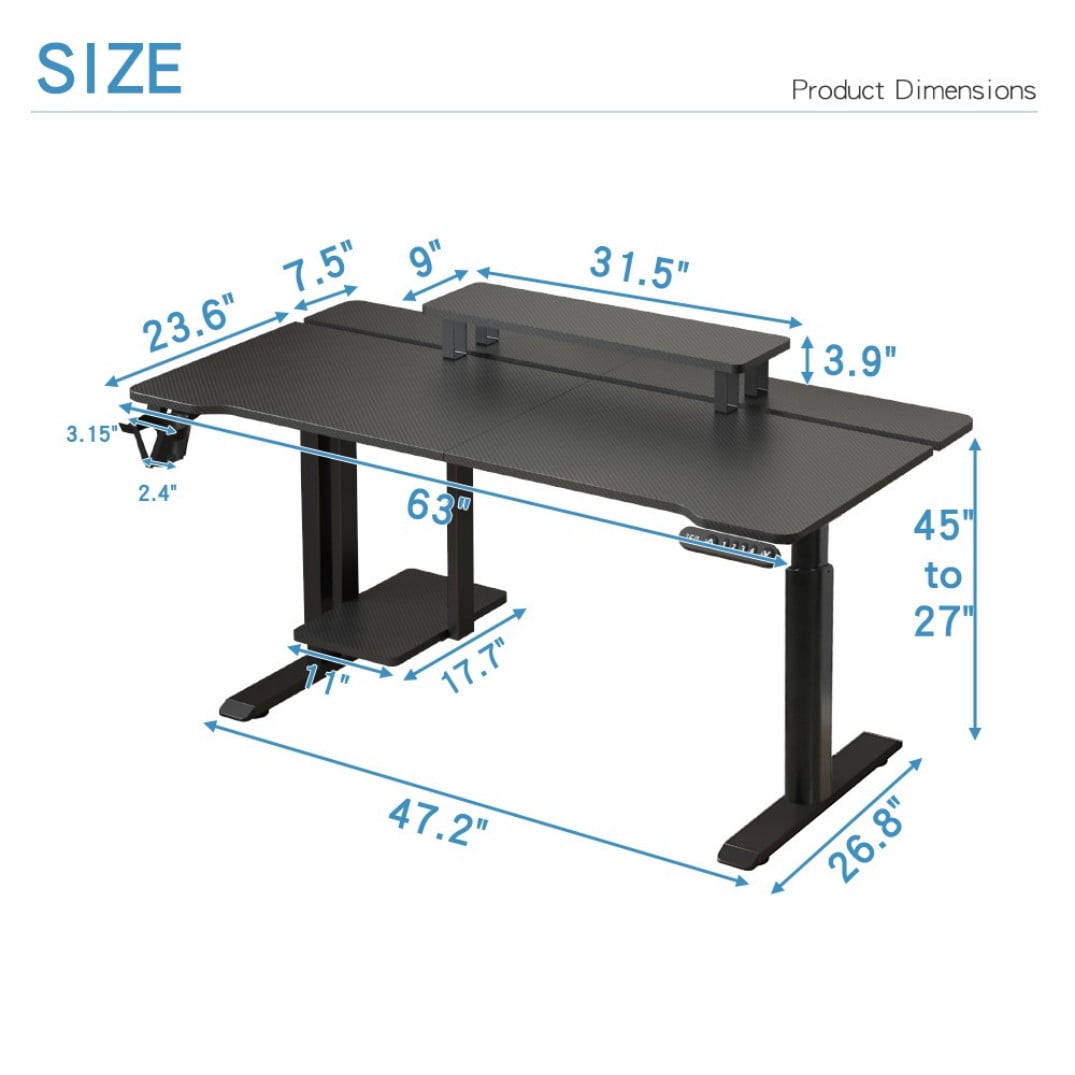 63" Dual Motor Electric Standing Desk, Height Adjustable Sit Stand Desk 28"-46", 265 LBS Computer Desk with Splice Board, Type-C & Cable Management, Black