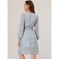 thumbnail image 4 of Vestido cruzado Allegra K de gasa fluido, manga larga, cuello En V, floral boho, Azul claro M, 4 of 5