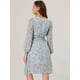 thumbnail image 4 of Vestido cruzado Allegra K de gasa fluido, manga larga, cuello En V, floral boho, Azul claro M, 4 of 5