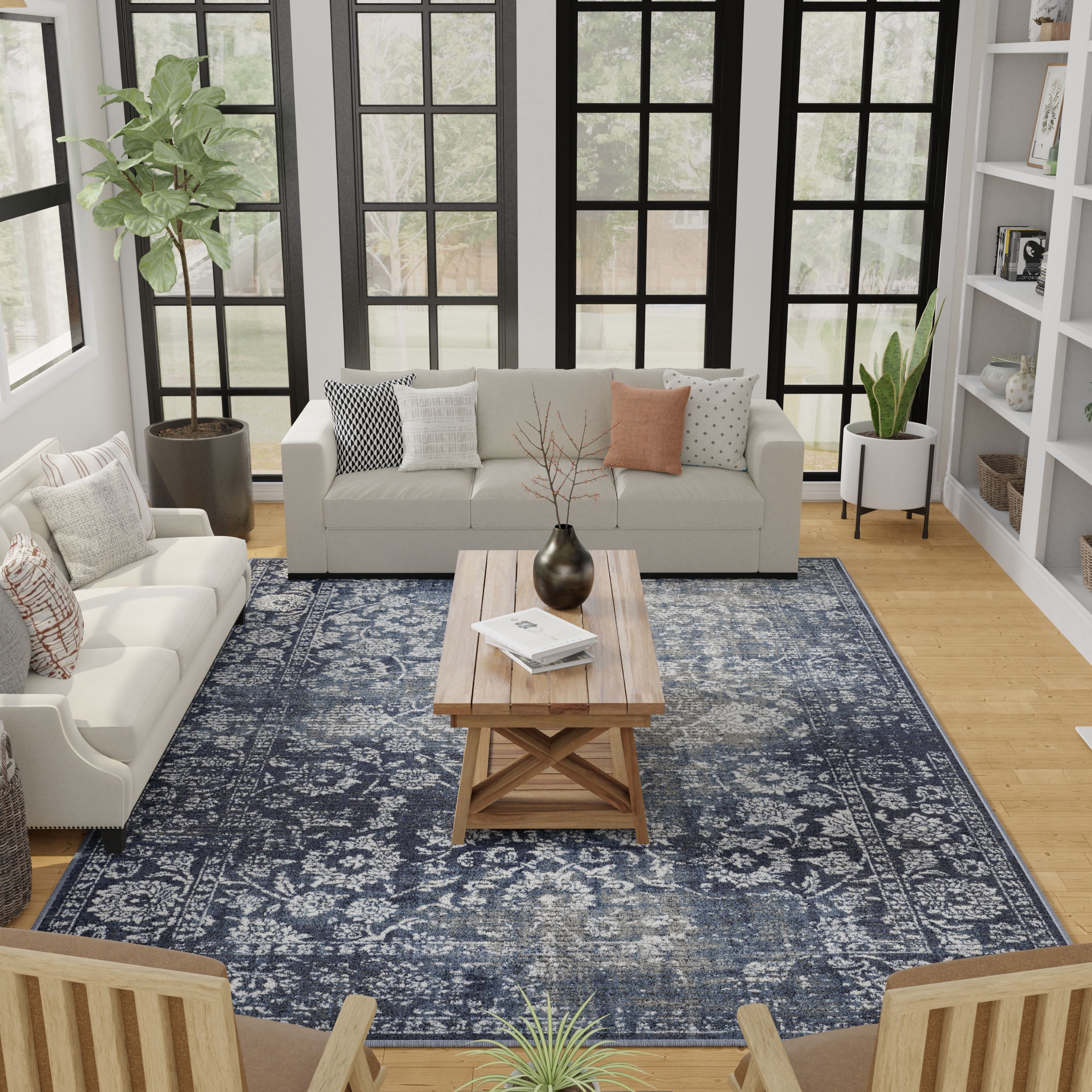 Loomaknoti Aysal Alazah 9' x 12' BLUE Floral Indoor Area Rug