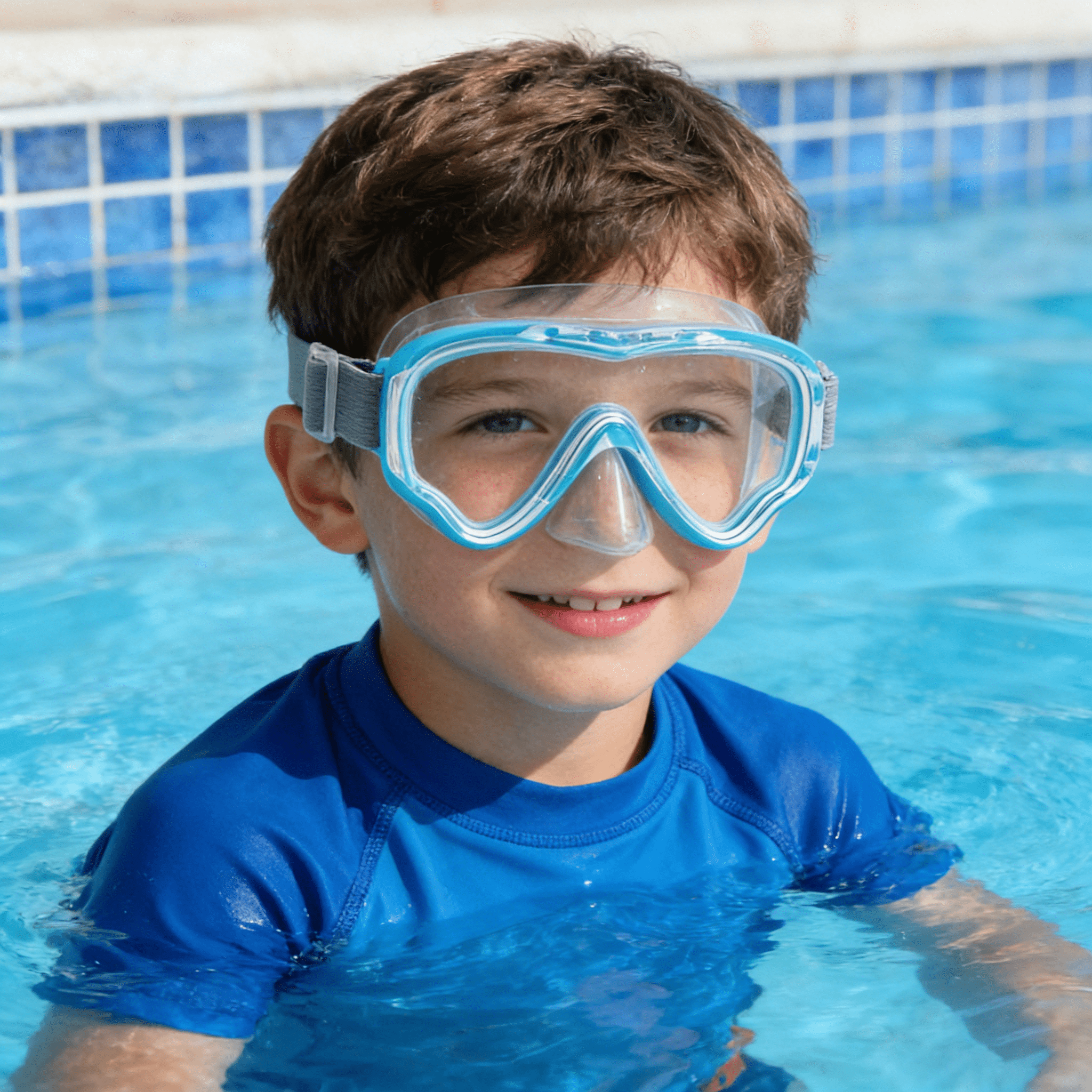 Kids Swim Goggles with Nose Cover, Diving Mask Elastic Fabric Strap Anti Fog Anti Shattered Lens Anti-scratch Anti-fog Swim Mask for Kid Children Swimming Goggles 3-14 Blue & Green