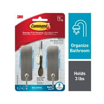 Command Bath Medium Hooks, Satin Nickel, 2 Wall Hooks, 4 Water Resistant Strips, Bath Organization