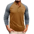 thumbnail image 1 of Blusas y camisas de manga larga y cuello redondo para hombre, informales, de color liso, con botones y bolsillos, de poliéster., 1 of 5