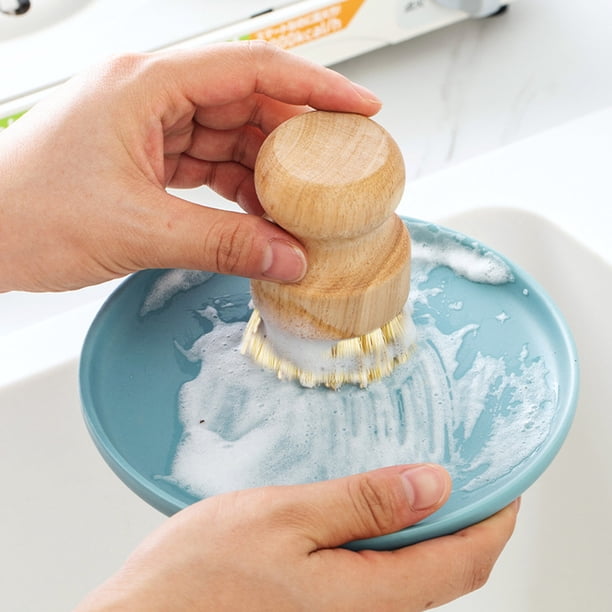 1/2/3 PCS Cepillo de lavado de madera con soporte de jabón Plato Scrubber Kitchen Scrub Spray para limpieza de macetas y verduras