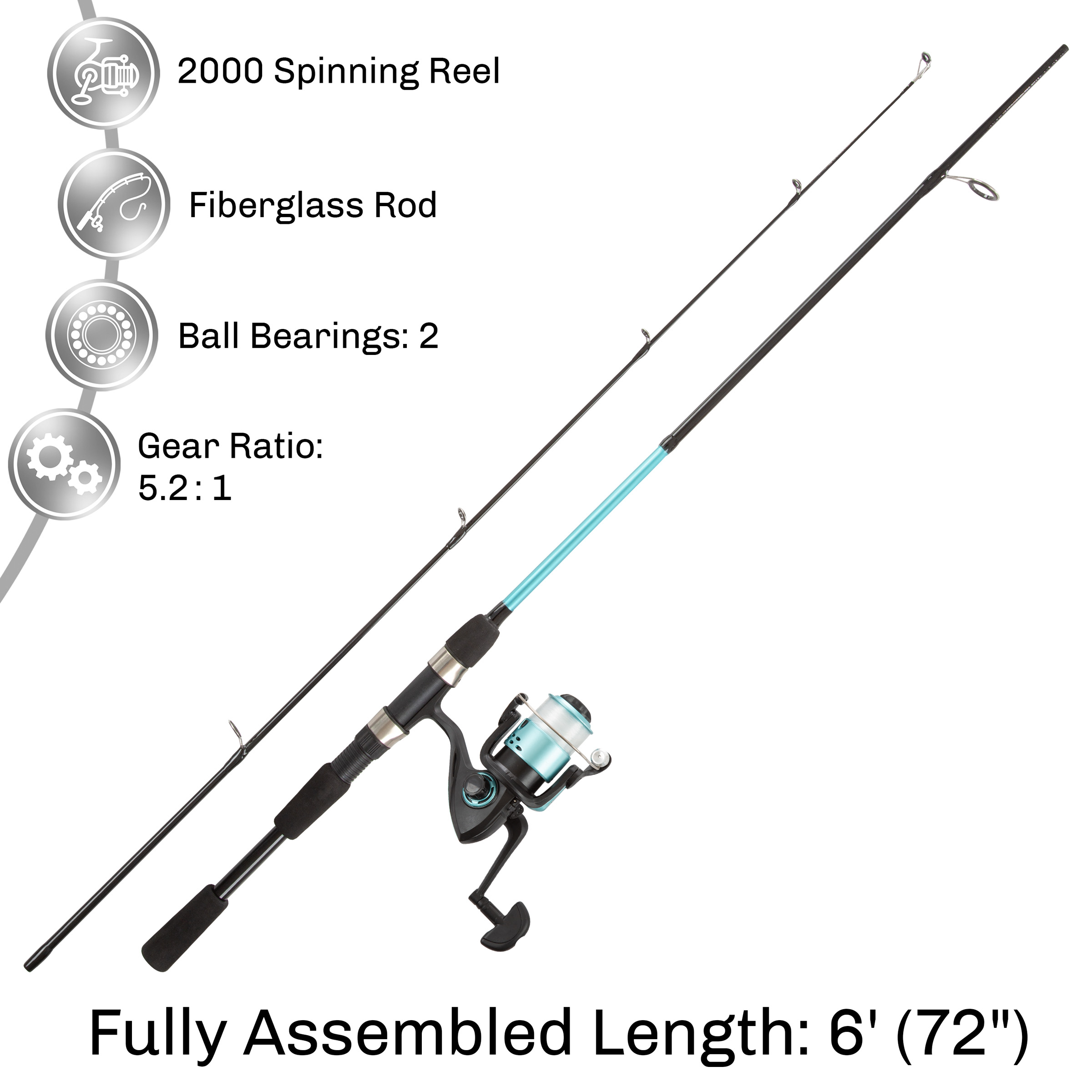 Rad Sportz Beginner Spinning Fishing Rod & Reel Combo- 6? Fiberglass Pole - image 2 of 8