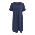 thumbnail image 3 of Women's Retro Loose Pocket Dress - Solid Color Round Neck - Linen Material - Perfect for Leisure and Vacation - Plus Size Available, 3 of 3