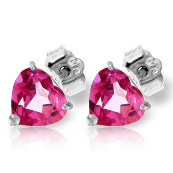 Galaxy Gold 14k White Gold Pink Topaz Heart Stud Earrings
