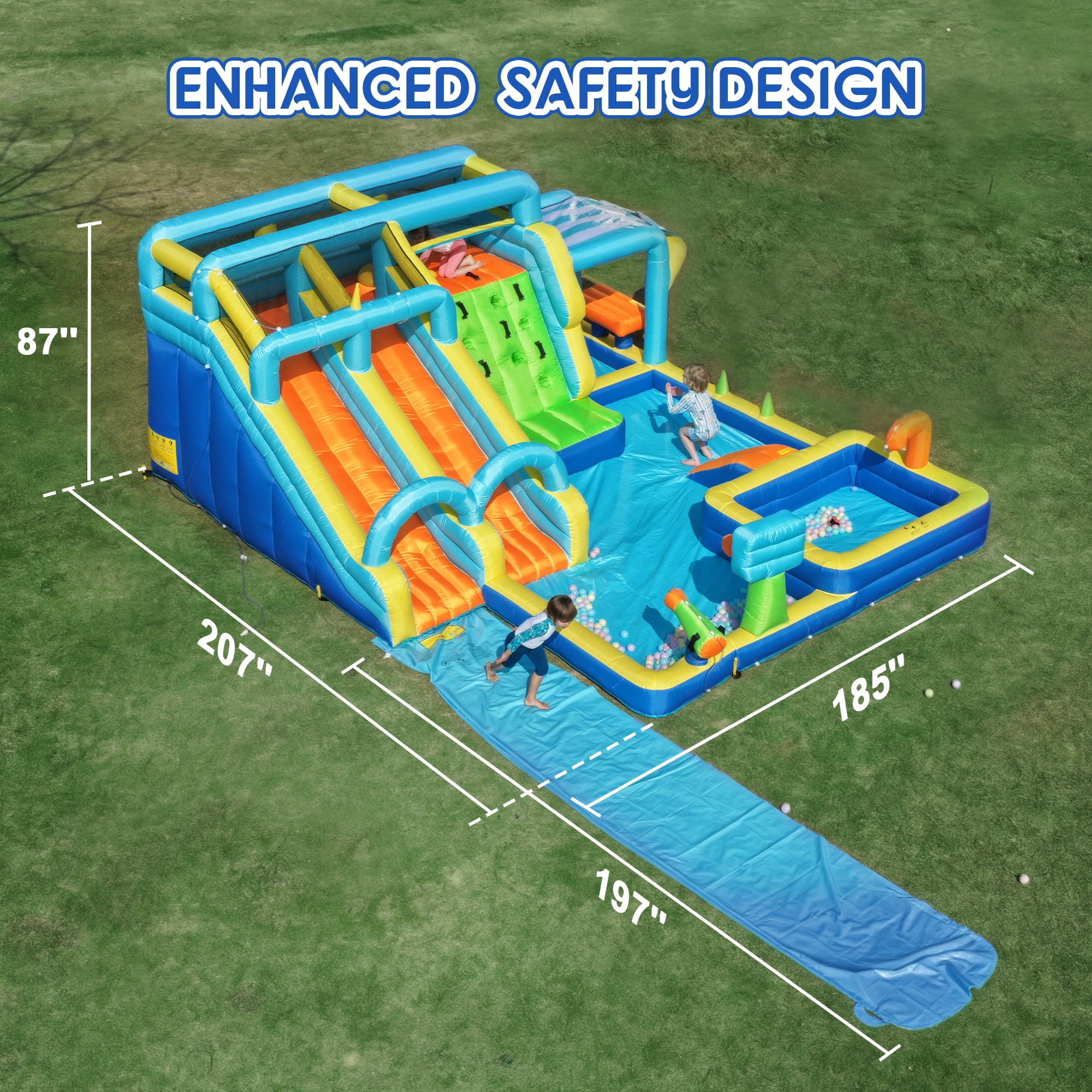 SaveJoy Giant 11-in-1 Inflatable Water Slide Bounce House, 272''x185''×86", 750W Blower, Water Park with Extended Slide for Kids Ages 3-8, Indoor & Outdoor Use