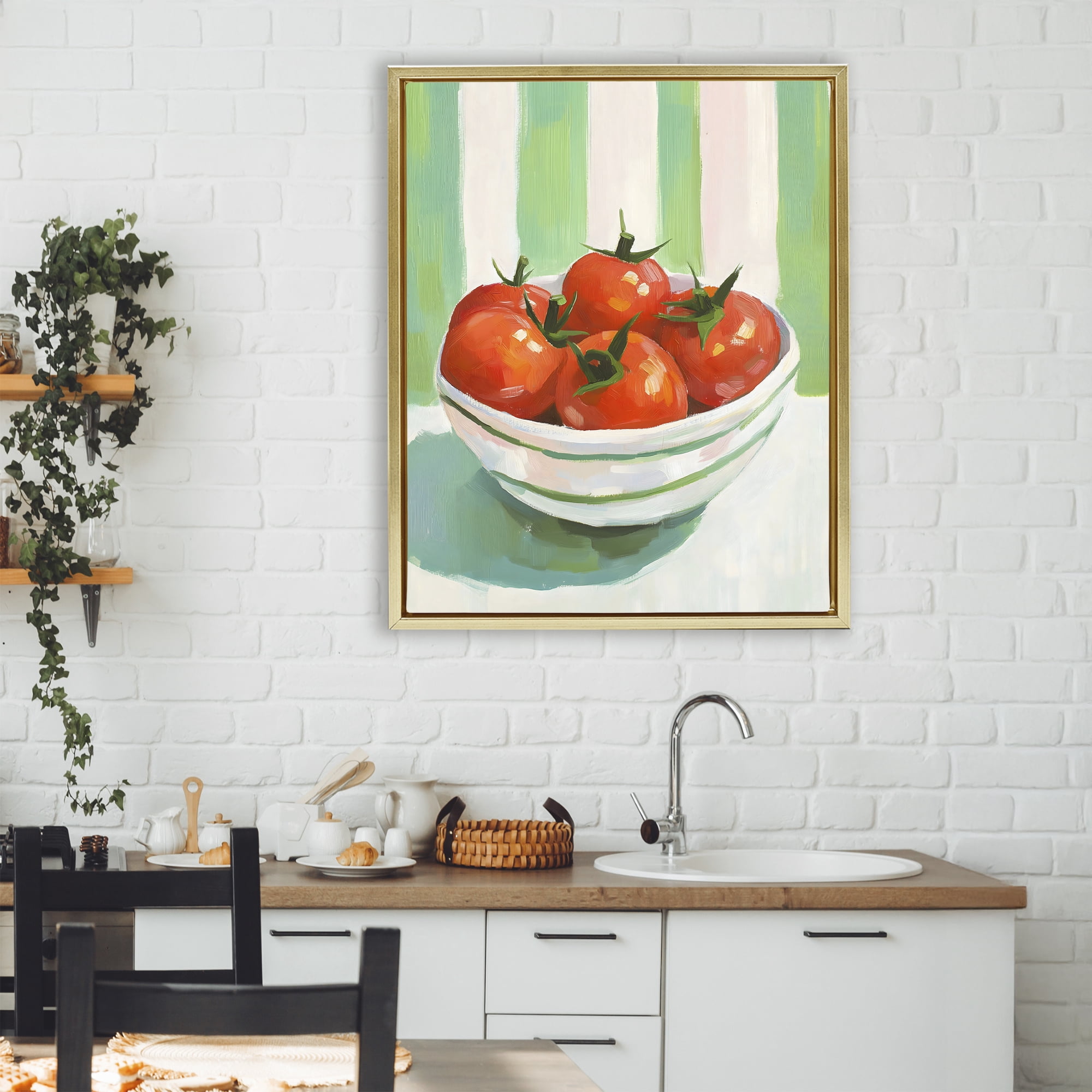 Stupell Industries Bowl of Fresh Tomatoes Gold Framed Floater Canvas Wall Art, design by The Prints Vibe