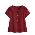 thumbnail image 6 of Maplenight Cotton Blouses for Women Short Sleeve Collard Tops Regular Fit Button Casual Vacation Beach Summer Tops, 6 of 7