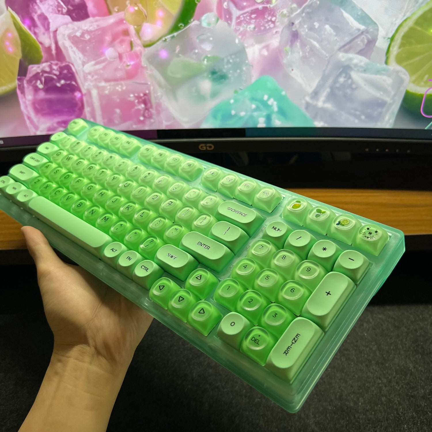 98 Keys Hot Swappable Keyboard, Tri-Mode 2.4G Bluetooth Wired Lime Green RGB Mechanical for PC