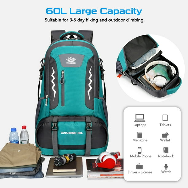 Hiking Backpack 60L Water resistant Camping Backpack for Men and Women Sport Travel Mountaineering