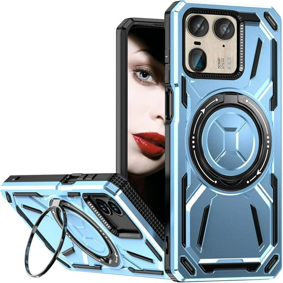 for Motorola Edge 50 Ultra/Moto X50 Ultra Case with 360° Ring Kickstand, Dual Layer Military Grade Heavy Duty Shockproof Protection Phone Case Cover for Motorola Edge 50 Ultra. SHJ-Blue