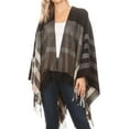 thumbnail image 2 of Sakkas Avi Women's Reversible Open Front Poncho Cardigan Ruana Cape Shawl W/Fringe - Stripe White - One Size Regular, 2 of 7