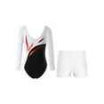 thumbnail image 2 of YEAHDOR Kids Girls Gymnastics Workout Outfit Long Sleeve Shiny Rhinestones Leotard with Boy-cut Shorts Dance Suit White 10, 2 of 7