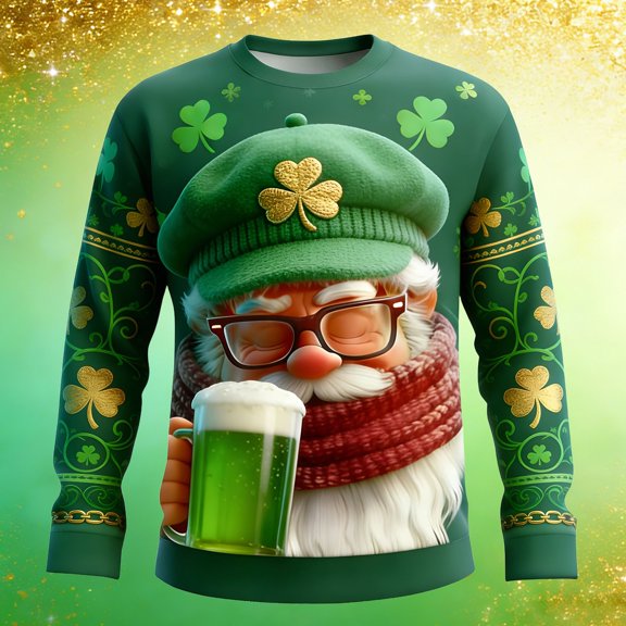 Men's St Patrick's Day Hoodies Little Dwarf 3D Graphic Long Sleeve Crew neck Men Sweatshirt Green S