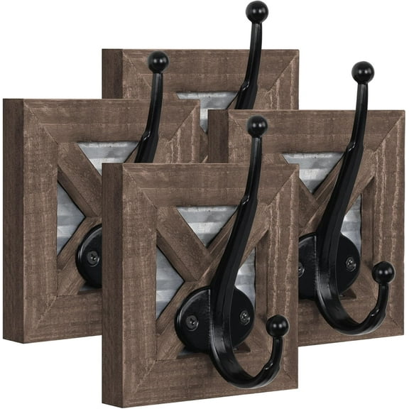 Autumn Alley Farmhouse Bathroom Hooks for Towels, Coat Hooks, and Robe Hooks - Towel Hooks for Bathroom Wall Mounted, Rustic Wall Hooks Decor, Wood, 4 Pack