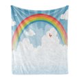 thumbnail image 1 of Cloud Soft Flannel Fleece Throw Blanket, Colorful Rainbow Arc in the Sky with a Butterfly on Starburst Stripes Background, Cozy Plush for Indoor and Outdoor Use, 50" x 70", Multicolor, by Ambesonne, 1 of 6