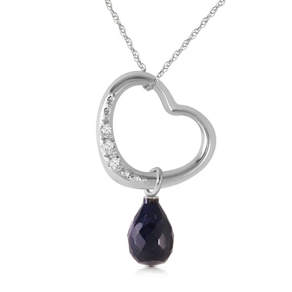 Galaxy Gold 14k 24" White Gold Open Heart with Genuine Diamond and Saphire Pendant Necklace