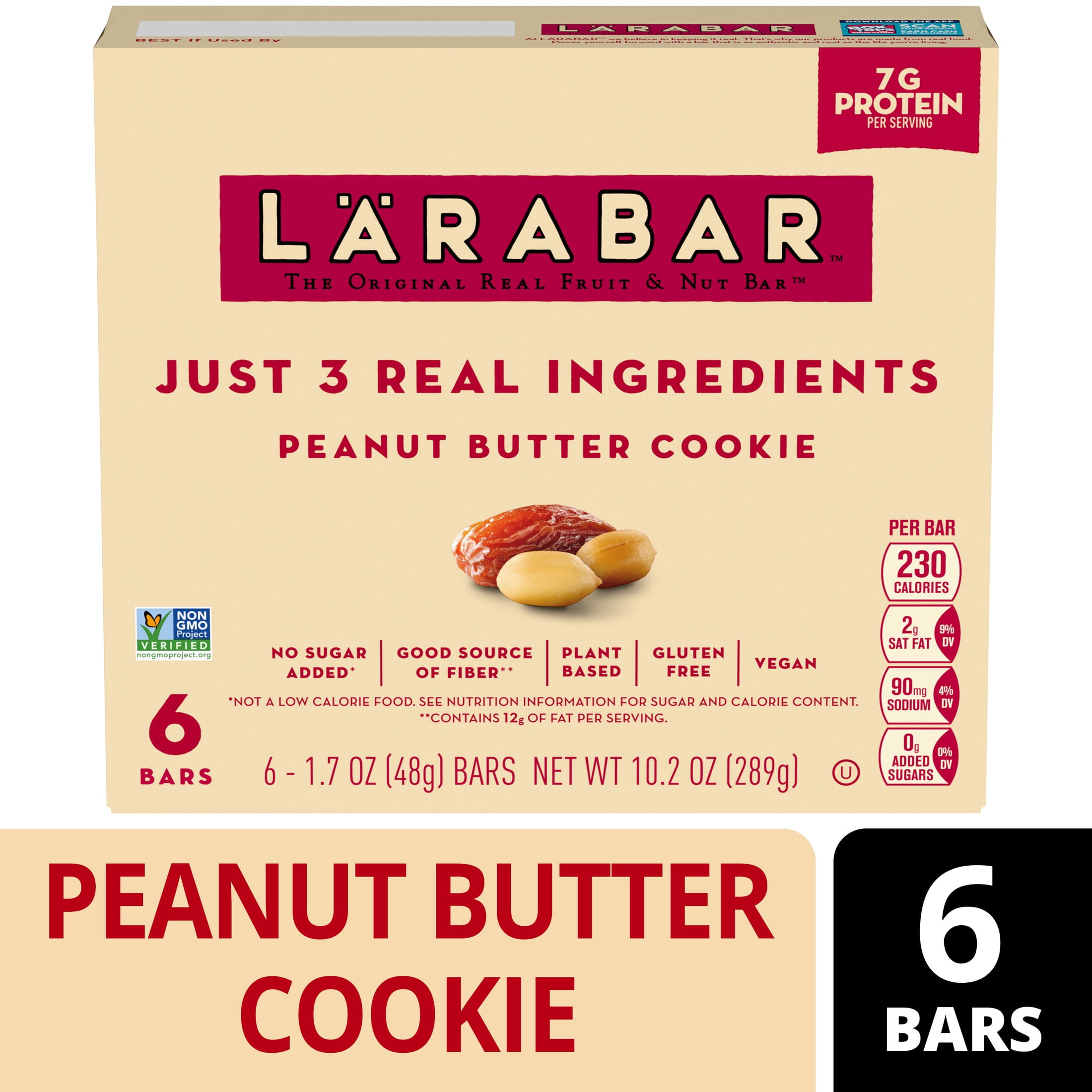 (4 pack) Larabar Peanut Butter Cookie, Fruit and Nut Bars, Gluten Free, Vegan, 6 Count, 10.2 oz