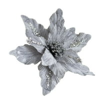 Wadada Christmas Flowers Artificial Champagne Silver Poinsettia Flowers Decorations with Clips Stems Glitter Christmas Tree Ornaments Xmas Wedding Party Wreath Garlands DIY, 26cm/10.2in