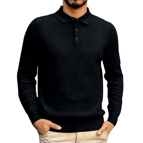 Men's Long Sleeve Polo Collar Sweater Classic Fit Knit Pullover Casual Work Top