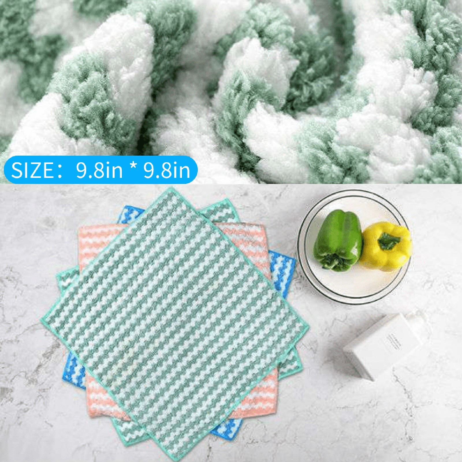 50 Pack Kitchen Dish Cloths, Microfiber Cleaning Cloths, Ultra Soft and Absorbent Dish Towels, Reusable Kitchen Towels, Fast Drying Dish Rags, Coral Velvet Wave Design No-lint, 9.8 x 9.8 inches