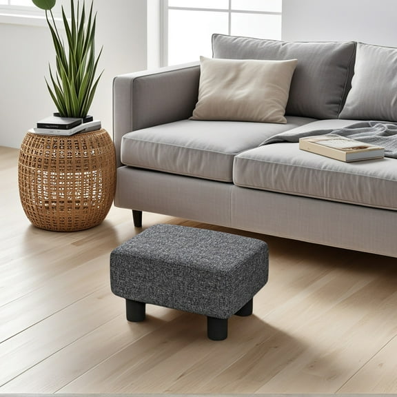 Kadyn Foot Stool, Ottomans Footrest Seat,Foot Stool with Linen Fabric Upholstery and Plastic Legs, Cube Ottoman, Charcoal Gray