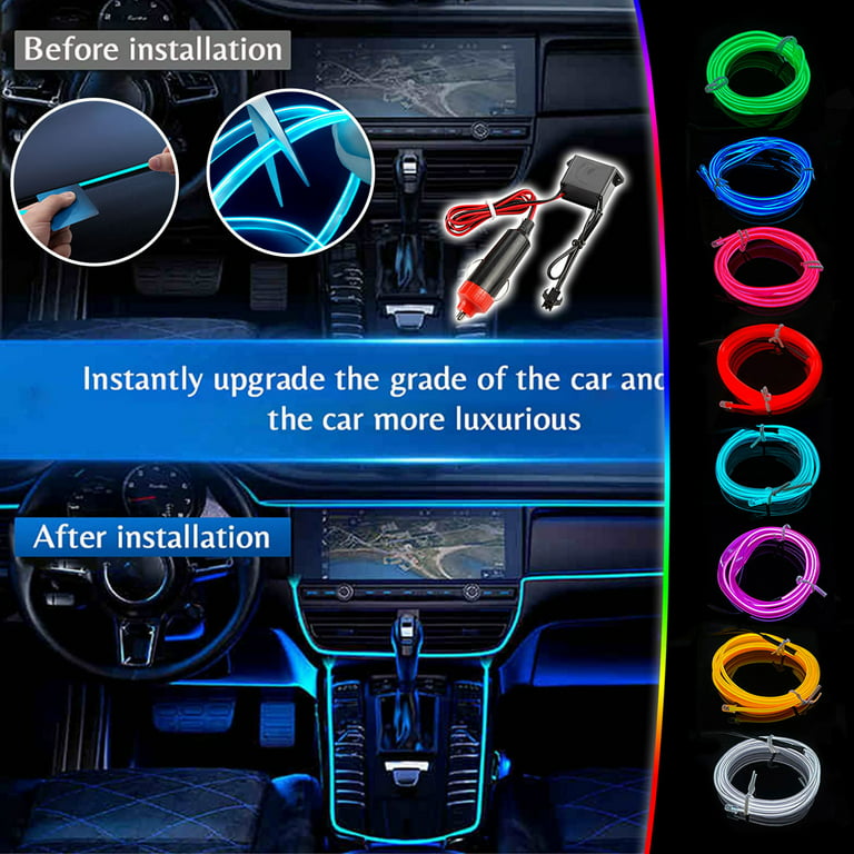 Fridja Car LED Strip Lights, Multicolor RGB Car Neon Ambient Lighting Kits  with 9.8ft Fiber Optic 