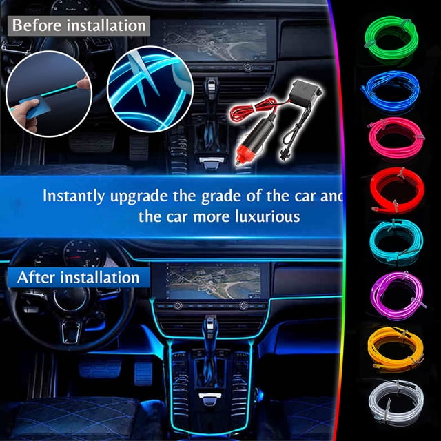 Xihbxyly Luz Led para Interior de Coche, Tira Luminosa Flexible El de 5 M, Ahorro de Energía, Alimentación Universal Desde El Encendedor, Elegante Decoración para Exteriores y Hogar, Opciones Multico