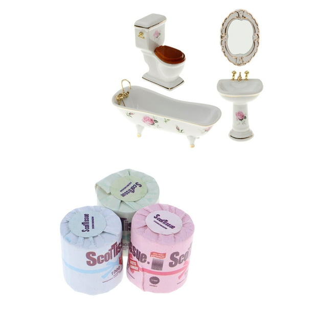 1/12 de Inodoro de Bañera en Miniatura con Accesorios de Muebles de de de Tejido