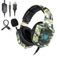 thumbnail image 1 of Cateissary Auriculares con cable Auriculares para juegos con micrófono Ocultación de ruido Auriculares con sonido envolvente LED Control Cables de audio/vídeo camuflaje verde, 1 of 6
