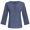 thumbnail image 5 of Lolmot Shirts for Women Solid Color V-neck Casual Loose Fitting Cotton Linen Long Sleeved Tops Blouse, 5 of 5
