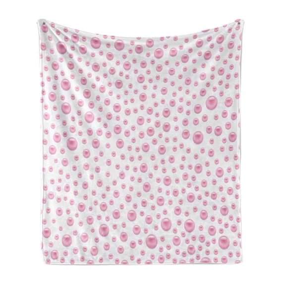 Pearls Soft Flannel Fleece Blanket, Pattern with Large Small Baby Pink Color Pearls Precious Stones Nursery Bridal Print, Cozy Plush for Indoor and Outdoor Use, 60" x 80", Pink White, by Ambesonne