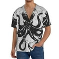 thumbnail image 7 of Lsque Abstract Ink Octopus print Men's Cuban Collar Short Sleeve Shirt Summer Beachwear Casual Button Down Fashionable Vacation Leisure Shirt-Small, 7 of 7