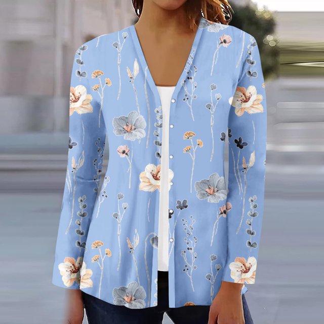 Puntoco Blusa tipo cárdigan con estampado cómodo e informal de manga larga para mujer Puntoco Puntoco-1