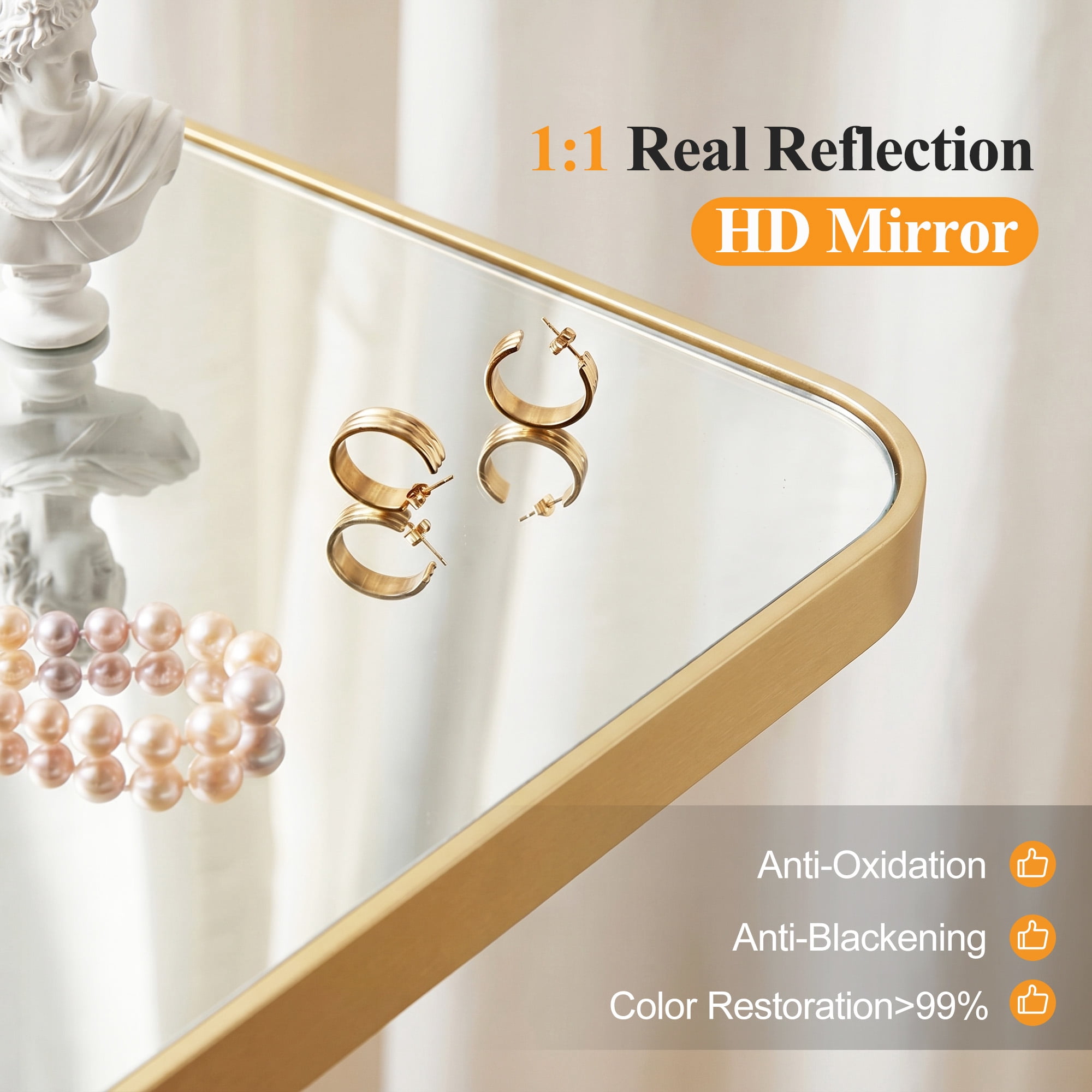 GIANNA 20"x28" Square & Round Bathroom Mirror – Metal Frame, Modern Vanity, Wall-Mounted, Gold
