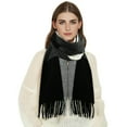 thumbnail image 2 of TEAJOPSUU Winter Warm Scarf for Women Soft Faux Wool Tassel Scarf Fashion Thermal Warps Colorful Long Shawl Large Scarves B-Black, 2 of 6