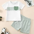 thumbnail image 2 of Xudanell Toddler Baby Boy Clothes Checkered Splicing Short Sleeve Set Shorts 2 Piece Outfit Set, 2 of 3