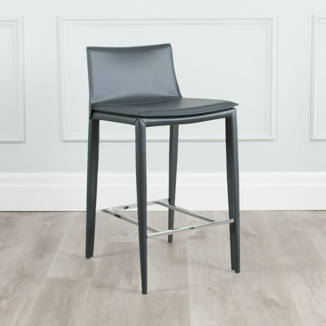 Hilton Tabouret de Comptoir Moderne Enveloppé de Cuir avec Cadre en Acier