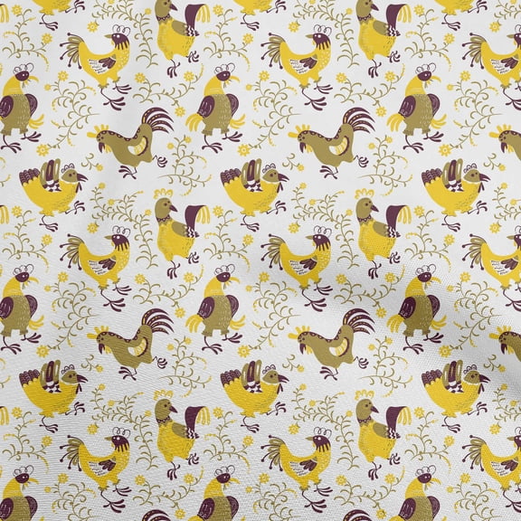 oneOone Georgette Viscose Olive Green Fabric Rooster Cock Sewing Material Print Fabric By The Yard 42 Inch Wide-FW
