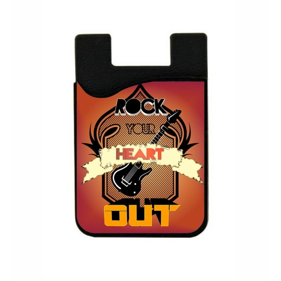 Rock Your Heart Out - Stick On Adhesive Black Silicon Card Holder/ Pocket for Cell Phones