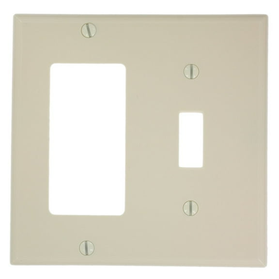 Leviton 80707-A 2-Gang Combination Toggle Light Switch & Decora GFCI Rocker Wall Plate, Standard Size, Unbreakable Thermoplastic, Almond