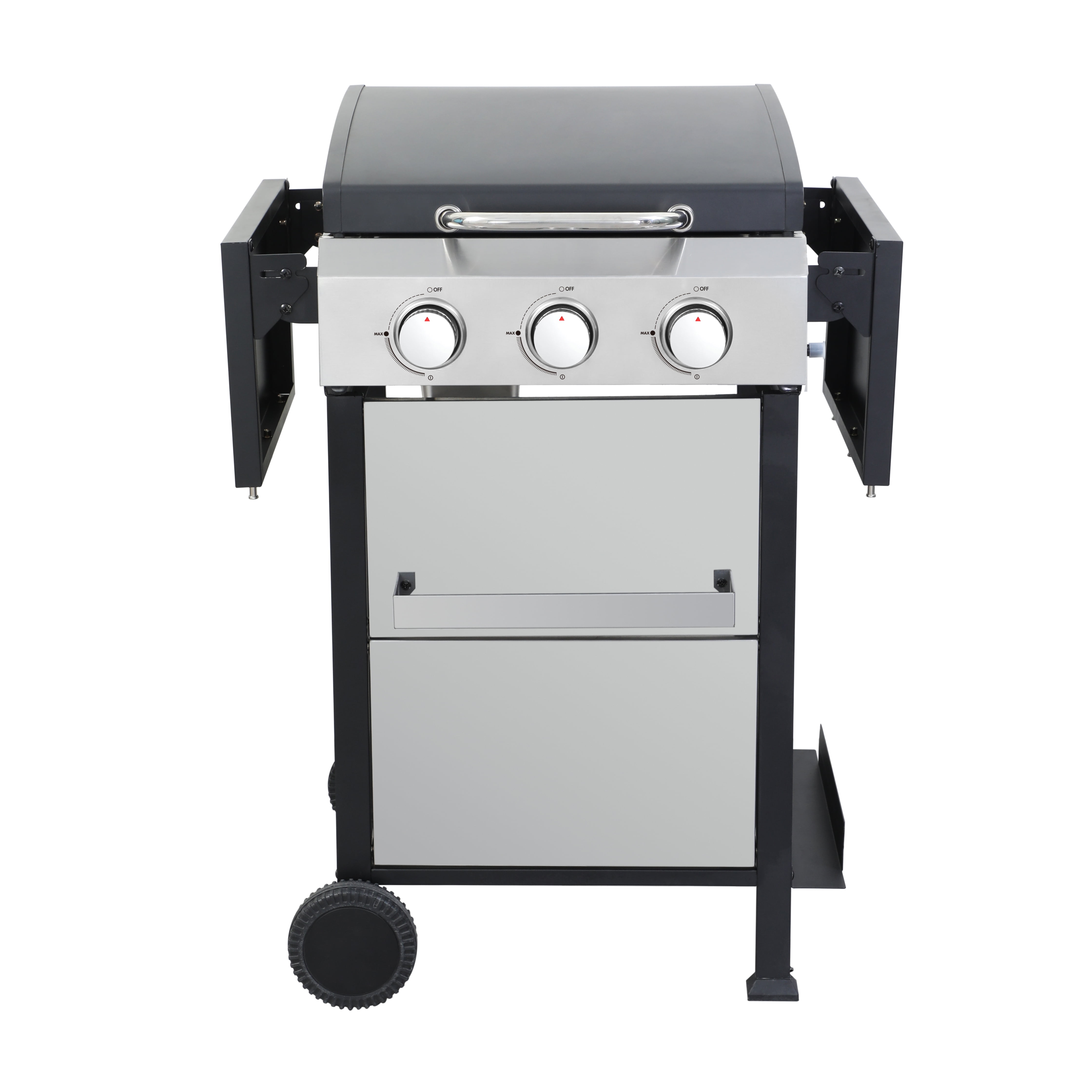 Mintazer 3-Burner Propane Gas Grill with Foldable Side Tables, Stainless Steel 36900BTU BBQ Grill with Iron Cooking Grids, Hooks & Hanging Basket for Outdoor Barbecue