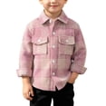 thumbnail image 3 of Falkdiz Boys Long Sleeve Shirts Plaid Warm with Pockets Button Up Outdoor Casual Trendy Tops for Boys Graphic,Pink,Size: 2-3, 3 of 9